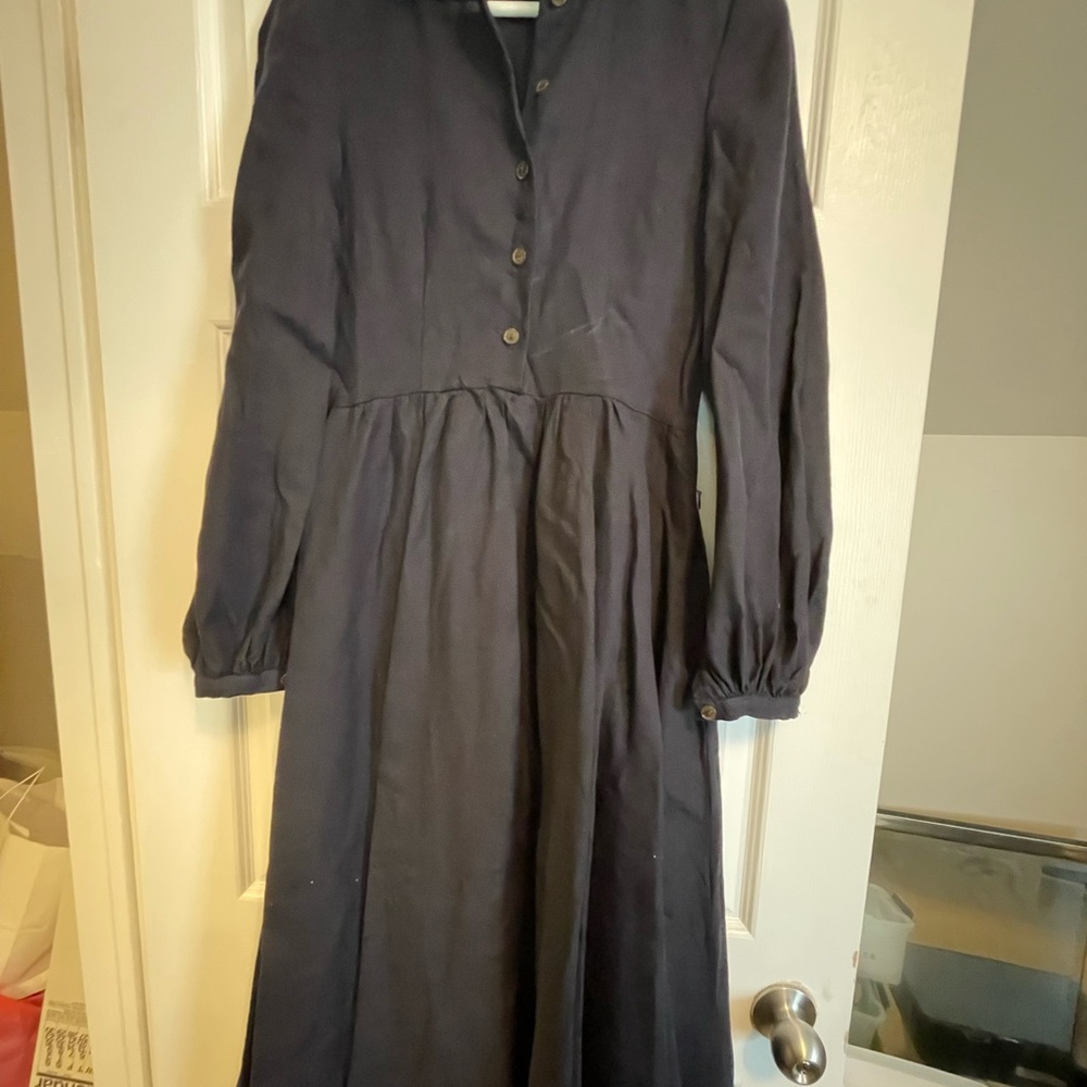 Son de Flor black Linen Maxi Dress with Bishop Sleeves